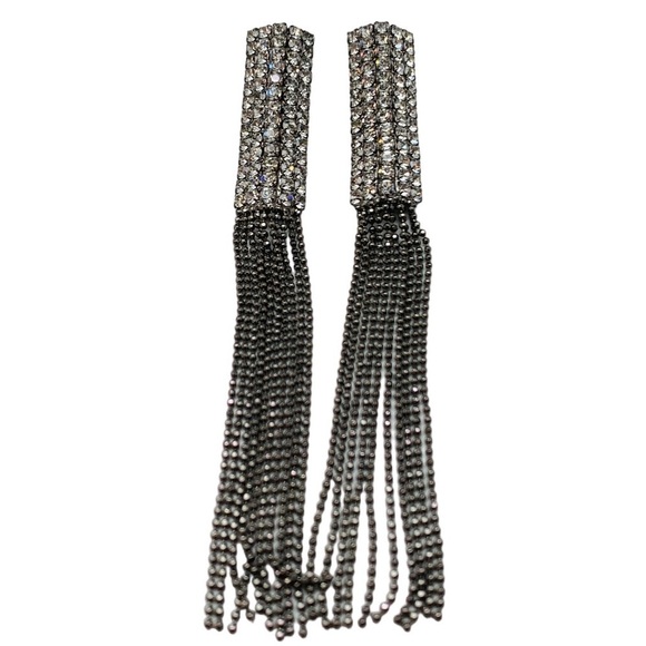 Chain Fringe Tassel Statement Earrings Embellished With Rhinestones For Women - Picture 5 of 7